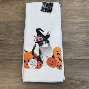 Halloween NEW Witch Cat Pumpkin Dish Towels Set of 2 Kitchen Decor